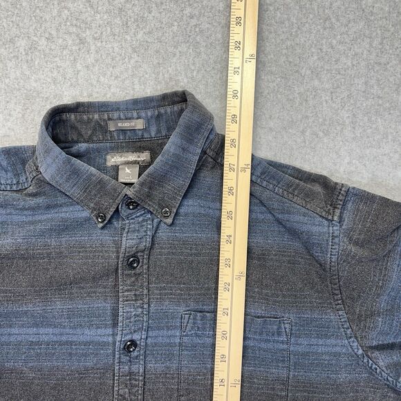 Eddie Bauer Flannel Shirt Men’s Large Blue Gray Plaid Relaxed Fit Button Down - Picture 10 of 11